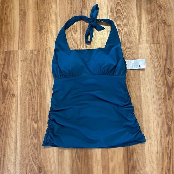 Lands' End Woman's Blue Square Neck Chlorine Resistant Halter Tankini Swim Sz 8 - Picture 1 of 4